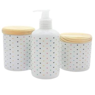 Imagem de Kit de Higiene para Bebê e Lavabo Poá Colorido com 3 Peças e Tampas de