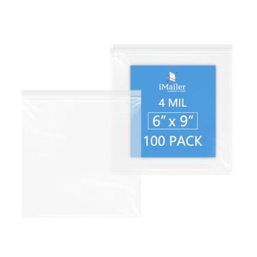 Imagem de iMailer - Sacos ziplock resistentes de 4 mil com vedação de zíper seguro - 15 x 23 cm, pacote com 100 - Sacos plásticos reutilizáveis para alimentos, artesanato e armazenamento de ferragens - multiuso