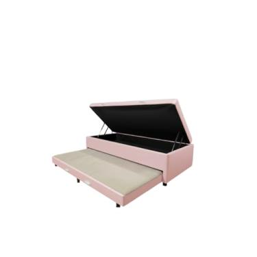 Imagem de Cama Box Baú Solteiro com Auxiliar Conjugada | Pistão a Gás | Suporta Até 200kg | 188x88x42 | (CORINO ROSA)