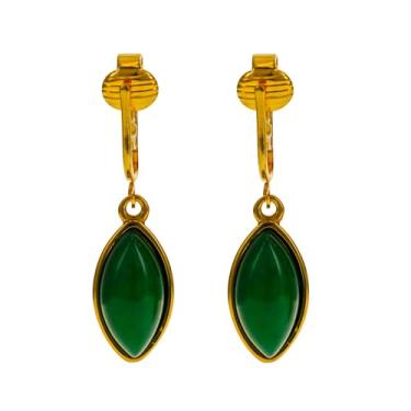 Imagem de Aloha Earrings Brincos pendentes em forma de marquise com clipe em tom dourado não perfurado, One Size, Metal, Sem pedra preciosa