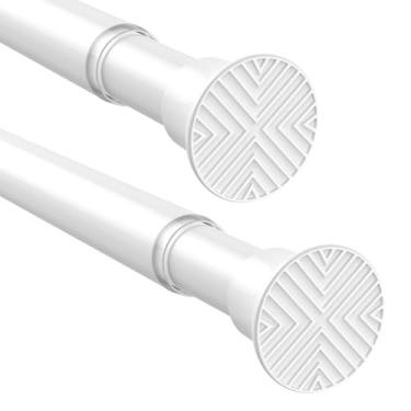 Imagem de Pacote com 2 varões de cortina de tensão brancos, 78 a 154 cm, pequenos, sem perfuração, haste de tensão curta, haste de cortina de mola ajustável para varão de pressão de armário de porta de janelas