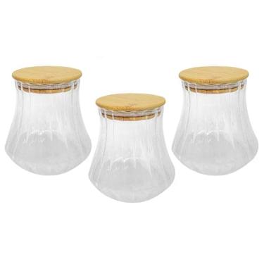 Imagem de Kit 3 Potes de Vidro Canelado com Tampa de Bambu Hermético 700ml