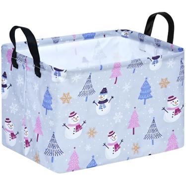 Imagem de ACMUUNI Cesta de presente de Natal, cesto de armazenamento de brinquedos para crianças, caixa de armazenamento retangular cesto de roupa suja com alças