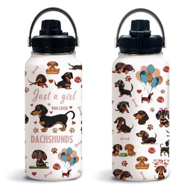 Imagem de Uibunoo Presentes de Dachshund para mulheres, garrafa de água Dachshund 946 ml com tampa, presente de cachorro Weiner para mulheres amantes, mãe, aniversário, Halloween, Ação de Graças, presentes de