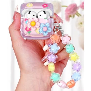 Imagem de Boaretiu Capa para Airpods 4 2024 para mulheres meninas e meninas fofo Kawaii - Capa feminina elegante com design de pequena flor com mosquetão e Kaychain para Air pods 4