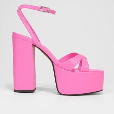 Imagem de Sandália Meia Pata Couro Santa Lolla Salto Bloco Feminina, Pink, 38