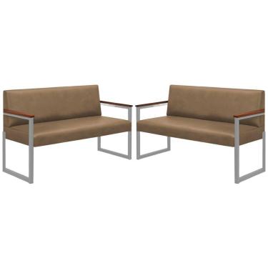 Imagem de Conjunto 2 Sofás De 2 Lugares Niterói Couro Bege Em Metal Champanhe