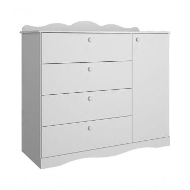 Imagem de Cômoda Infantil 100% Mdf 1 Porta 4 Gavetas Encanto Permobili Branco Branco
