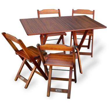 Imagem de Conjunto De Mesa Dobrável 70x110 Com 4 Cadeiras Imbuia - Cor: Marrom