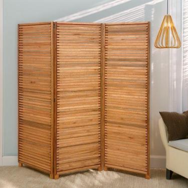 Imagem de Biombo Decorativo De Madeira 3 Folhas Ripado Sanfonado - Maju Madeiral
