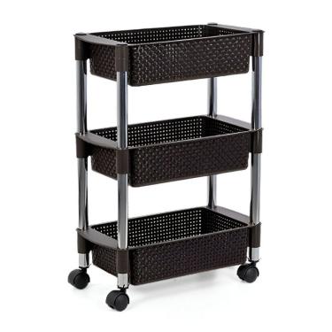 Imagem de Fruteira Retangular Tripla Em Rattan Marrom