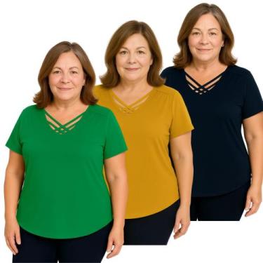 Imagem de Kit 3 Blusas Feminina Casual Moderna Senhora Plus Soltinhas - PMQ, G