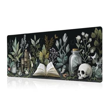 Imagem de Dark Academia Mouse Pad Tapete de mesa XL Extended Large Gaming Desk Pad Mousepad, Mística Verde Planta Computador Laptop Teclado e Mouse Mat, Tapete Protetor de Desktop para Escritório e Casa 80 x 30