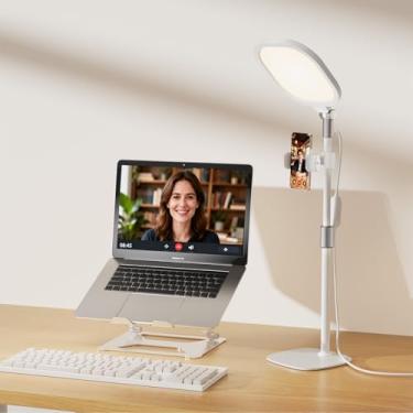 Imagem de LitONES Anel de luz para mesa com suporte, iluminação de videoconferência para computador, luz regulável para gravação de vídeo, reunião, laptop e webcam