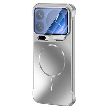 Imagem de HAOMRIYL Capa magnética para Xiaomi 17 Pro Max/17 Pro/17, proteção total da lente com suporte, capa fina sem moldura, à prova de choque, prata, 17