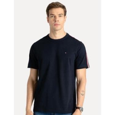 Imagem de Camiseta Tommy Hilfiger Masculina Piquet Global Stripe Tape Marinho-Masculino