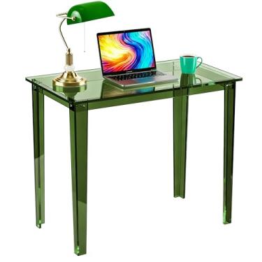Imagem de solaround Mesa de acrílico, mesa de escrita moderna transparente para escritório em casa (verde, pequena)