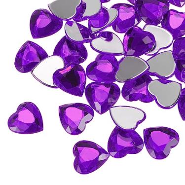 Imagem de Generic 40 peças de acrílico coração strass 15 mm fundo plano pedras preciosas de plástico adesivos de joias para artesanato contas pintura facial fantasia bijuteria, roxo escuro
