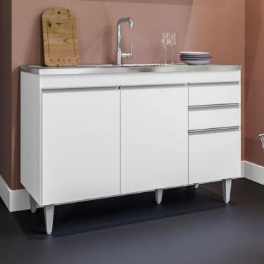 Imagem de Balcao Pia 120 cm Cozinha 3 Portas 2 Gavetas Sem Tampo Maderia Branco 