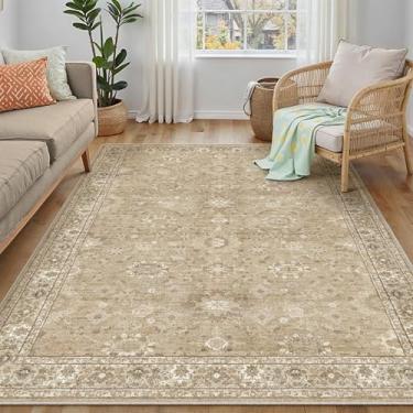 Imagem de PureCozy Tapete marrom 10 x 15 cm, antiderrapante, vintage, para entrada de escritório, desgastado, lavável à máquina, tapete de cozinha, retrô, tradicional, com detalhes florais, para quarto