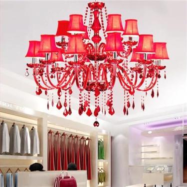 Imagem de Lustre de cristal vermelho de luxo europeu com iluminação LED para sala de estar, restaurante, quarto, villa, hotel, duplex, loja de roupas, salão de beleza, café, bar, karaokê (JB 18 lâmpad