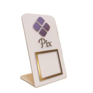 Imagem de Display Placa Qr Code Mesa Acrílico Espelhado Plaquinha(Pix Branco Com Dourado/Rose,1 Unidade)