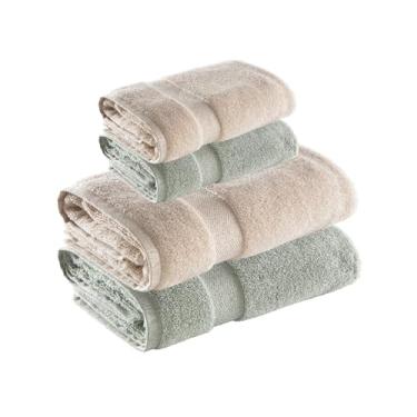 Imagem de Jogo de Toalhas Super Soft Zero Twist 4 Pe�as � Banh�o e Rosto � 500g/m� � Toque Macio, Alta Absor��o e Secagem R�pida � Altihaus (Bege/Verde)