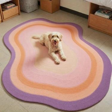 Imagem de Tapete irregular para decoração de quarto, tapete grande para sala de estar, tapete grosso e felpudo para vestiário, tapete macio e fofo (80x120 cm/D)