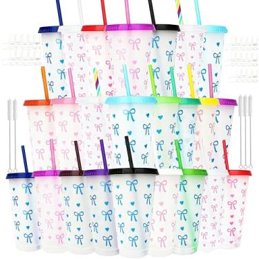 Imagem de Alohastarttg Pacote com 12 copos de plástico com tampas e canudos, copo reutilizável de 680 g, copo de café gelado, caneca de viagem, copos personalizados para festas, lembrancinhas de festa para