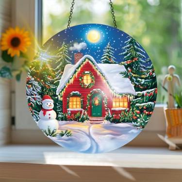 Imagem de Apanhador solar de acrílico colorido, apanhador de sol estilo vitral impresso de Natal com reflexos de arco-íris, arte de parede para decoração de janela suspensa, ornamentos de Natal para uso interno