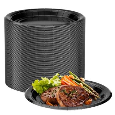 Imagem de 100 peças de pratos de papel descartáveis de 18 cm, pequenos pratos de festa para lanches, sobremesas, resistentes e resistentes a gordura, pratos ecológicos para Halloween, Ação de Graças, Natal