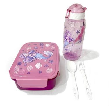 Imagem de Kit Pote Marmita Com Garrafinha Infantil - Dcarte, Sereia