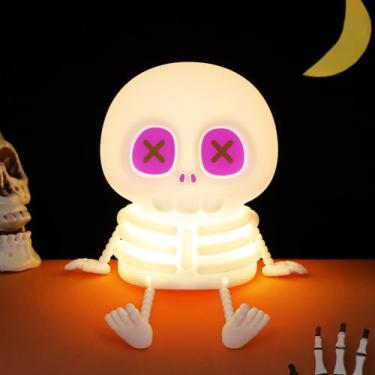 Imagem de CoolGift Mart Luz noturna de caveira, lâmpada de controle de toque de silicone. Recarregável por USB com temporizador e ajuste de brilho, cria brilho personalizável para sala de jogos, cabeceira ou