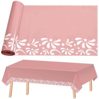 Imagem de JarThenaAMCS Toalha de mesa de plástico Cielito Lindo para festa de 137 cm x 98,4 m, toalha de mesa descartável, flor rosa, para festa mexicana, cinco de maio, decoração de aniversário e casamento