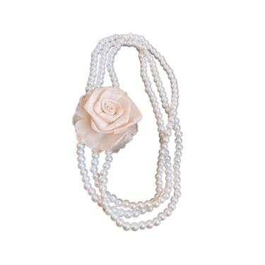 Imagem de Kokoma Colar de rosa vintage para mulheres, tecido de pérola sintética, corrente de elos de flores, colar longo empilhável, acessório de joias modernas, Adjustable, Acrílico Acrílico Tecido, Sem Pedra
