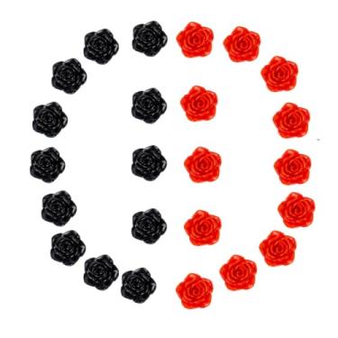 Imagem de Kit C/24 Miçangas em Resina Flor Rosa Vermelha e Negra 2 cm
