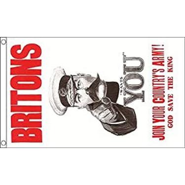 Imagem de AZ FLAG - Bandeira britânica Lord Kitchener Wants You - 9,5 x 1,5 m - Faixa de poliéster 100D da Primeira Guerra Mundial com dois ilhós de metal - Resistente ao desbotamento - Cores vivas - 90 cm x