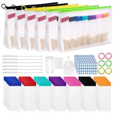 Imagem de meiqidi 92 recipientes de proteína em pó para viagem, recipiente reutilizável de proteína em pó, inclui 56 sacos de dose única e 6 sacos grandes com zíper para treino, fitness, viagens