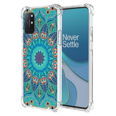 Imagem de WEIOUHR Capa protetora para OnePlus 8T transparente TPU macio, design em relevo verde, resistente a arranhões, proteção leve, para OnePlus 8T (verde pavão)