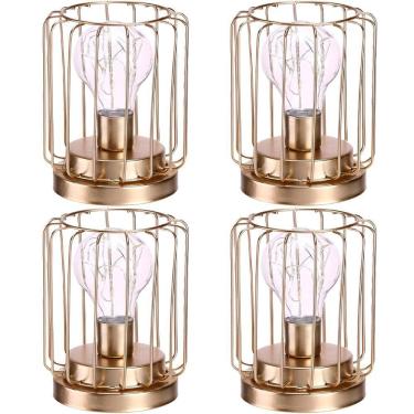 Imagem de Kit 4 Abajur De Mesa Geométrico Metal Dourado Lâmpada Led