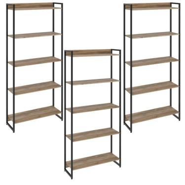 Imagem de Kit 3 Estantes Escritório 5 Prateleiras 186x80cm Carvalho