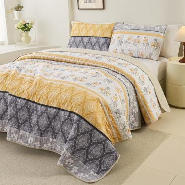 Imagem de Crossvast Conjunto de edredom king size, 3 peças, alternativo, leve, para todas as estações, conforto (269 x 244 cm) com 2 fronhas (91 x 50 cm), listras de limão