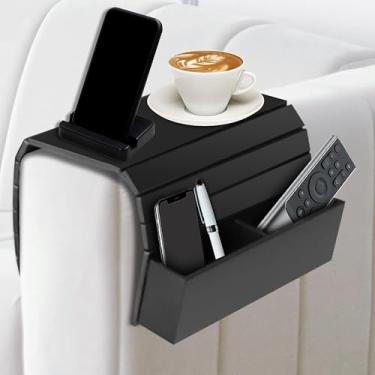 Imagem de TopClass1 Bandeja de apoio de braço para sofá com suporte de copo, organizador de mesa lateral dobrável para sofá, design antiqueda (preto)