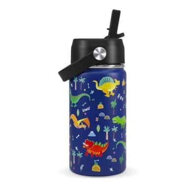 Imagem de XccMe Garrafa de água infantil com tampa de palha, garrafa de viagem de aço inoxidável de 400 ml, copo infantil à prova de vazamento de parede dupla, copo isolado para crianças, garrafa de metal para