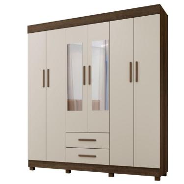 Imagem de Guarda Roupa New Copacabana 6 Portas 2 Gavetas 7 Prateleiras Imbuia Off