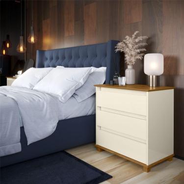 Imagem de Mesa De Cabeceira 3 Gavetas Alana Off White Freijo