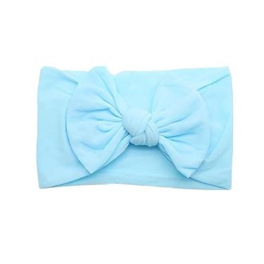 Imagem de Laços De Cabelo Infantil Menina Turbantes De Bebê Fixa Grossa Azul Bebê