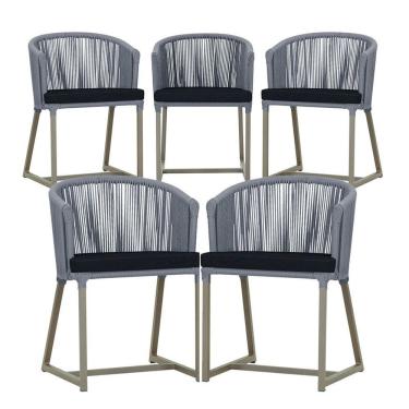 Imagem de 5 Cadeiras De Jantar Noronha Fendi Corda Náutica E12 Trama Prata