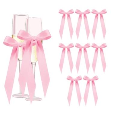 Imagem de Sudaporn Pingentes de taça de vinho para festa de aniversário, Natal, decorações com laço de fita rosa, marcadores de nome, acessórios para chá de panela, lembrancinhas de festa de casamento