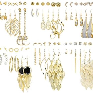 Imagem de QeenRSZY Conjunto de 32/36 pares de brincos de ouro para mulheres, pacote múltiplo, moda pérola zircônia cúbica brincos de borboleta, piercings, hipoalergênicos, brincos de argola para presente